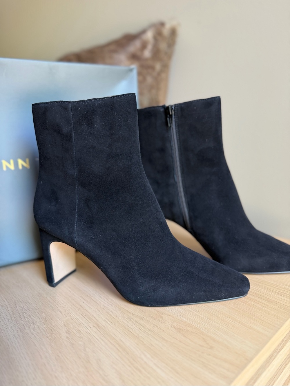 Ann Taylor Black Suede Pointed Toe Ankle Bootie